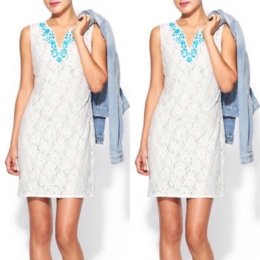 (ANTHRO) Pim + Larkin white flower lace gem dress